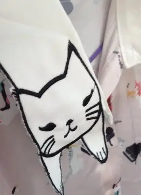 2020 модная Милая женская блузка с вышитым воротником в виде кошки Neko atsum рубашка