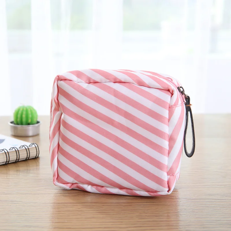 Pink stripe RUPUTIN 1 шт. Милая санитарная коробка для салфеток, органайзер, гигиеническая Хлопковая Сумка, полосатые мини-дорожные косметички для хранения, санитарные сумки - Цвет: Pink stripe