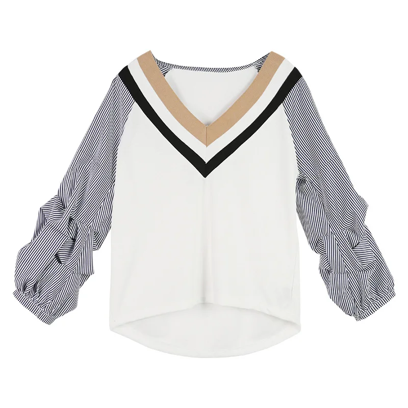 Весенняя и летняя Корейская Повседневная полосатая рубашка с рукавом-фонариком