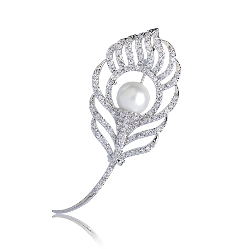 Blucome Высокая брошь с искусственным жемчугом горный хрусталь Медь Брошь для