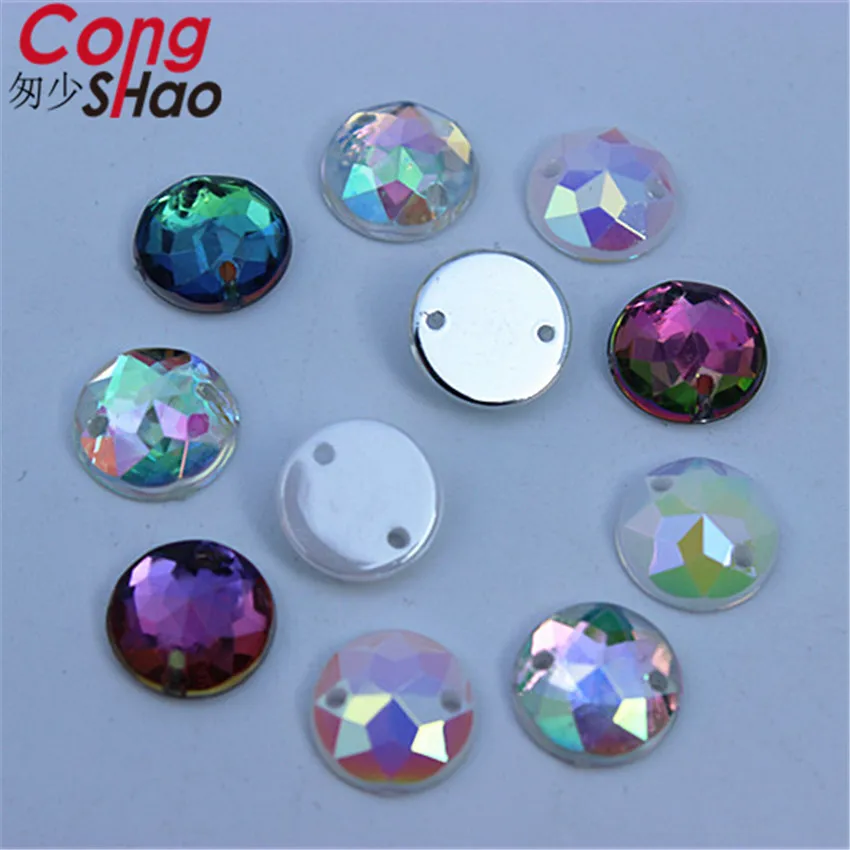 Cong Shao 300pcs 10mm AB Colorful Flatback Round Stones And Crystals Acrylic Rhinestone Trim Sewing 2 Hole Costume Button CS4 | Дом и сад