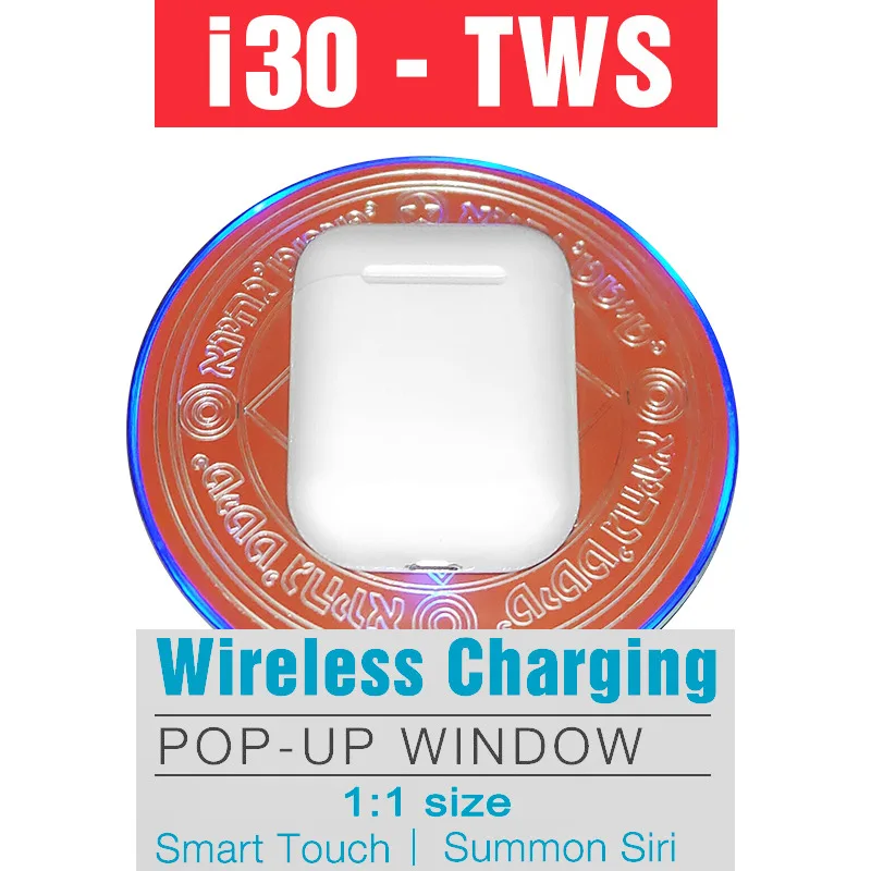 Белый Pop-up i30 TWS беспроводные bluetooth-наушники с беспроводной зарядкой сенсорные Bluetooth 5,0 наушники PK i12 i10 i20 i60 i80 i90 i100 TWS - Цвет: Белый