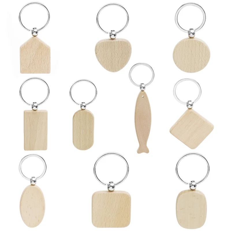 Пустые круглые прямоугольные деревянные брелки для ключей 20 шт. сделай сам
