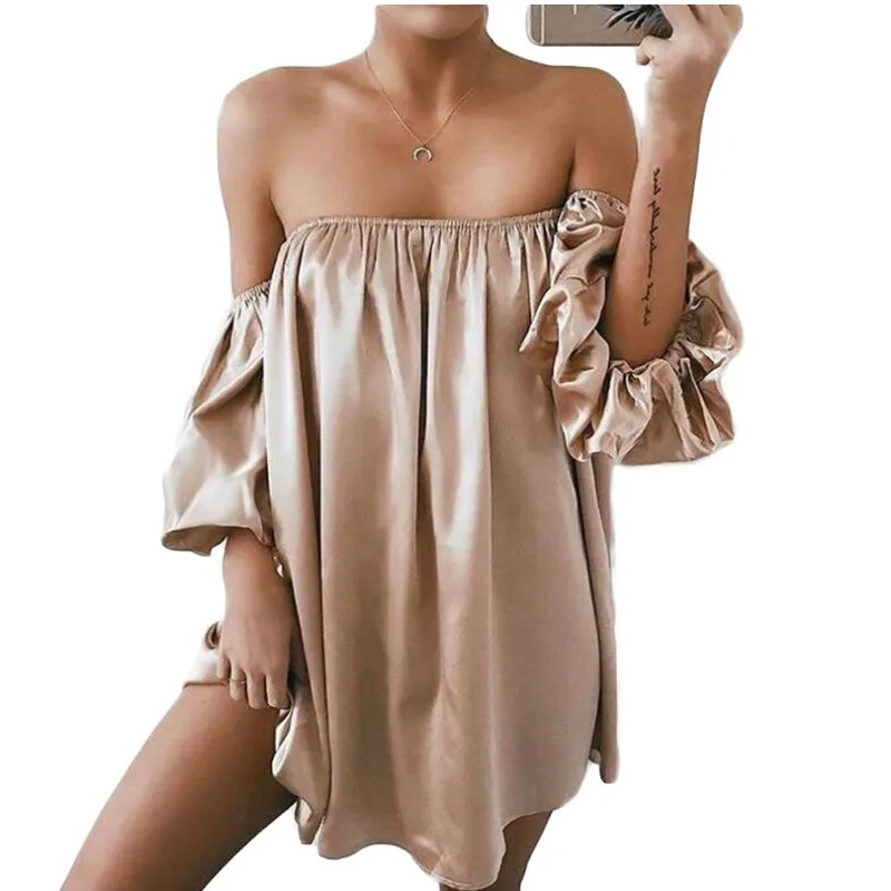 Новинка 2017 сексуальное платье с открытыми плечами пышными рукавами вырезом