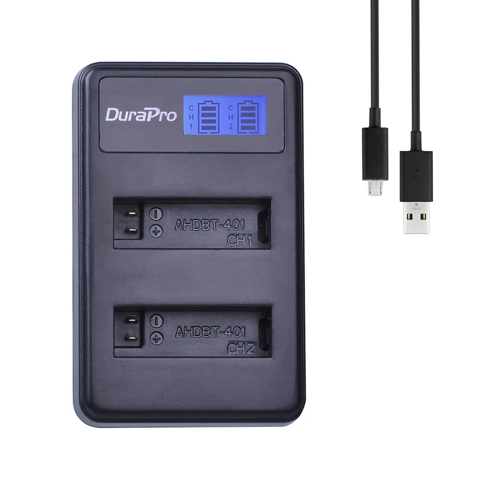 

Durapro 1pc AHDBT-401 AHDBT 401 Gopro Hero 4 Battery Charger LCD USB Dual Charger for Gopro Hero 4 AHDBT-401 Camera P0019279