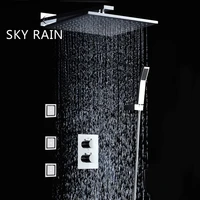 sky rain bathroom shower 10 inches brass square rainfall shower head with hand shower and body jets set