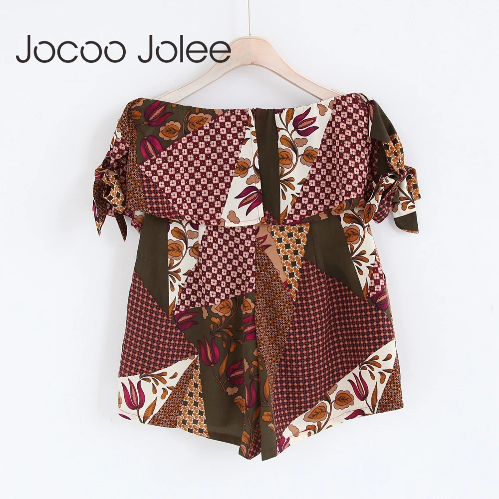 Jocoo Jolee Sexy Off Shoulder Jumpsuit Floral Print Ruffles Bow Overalls Rompers Boho Beach Wearing Casual Playsuits 2018 Summer | Женская
