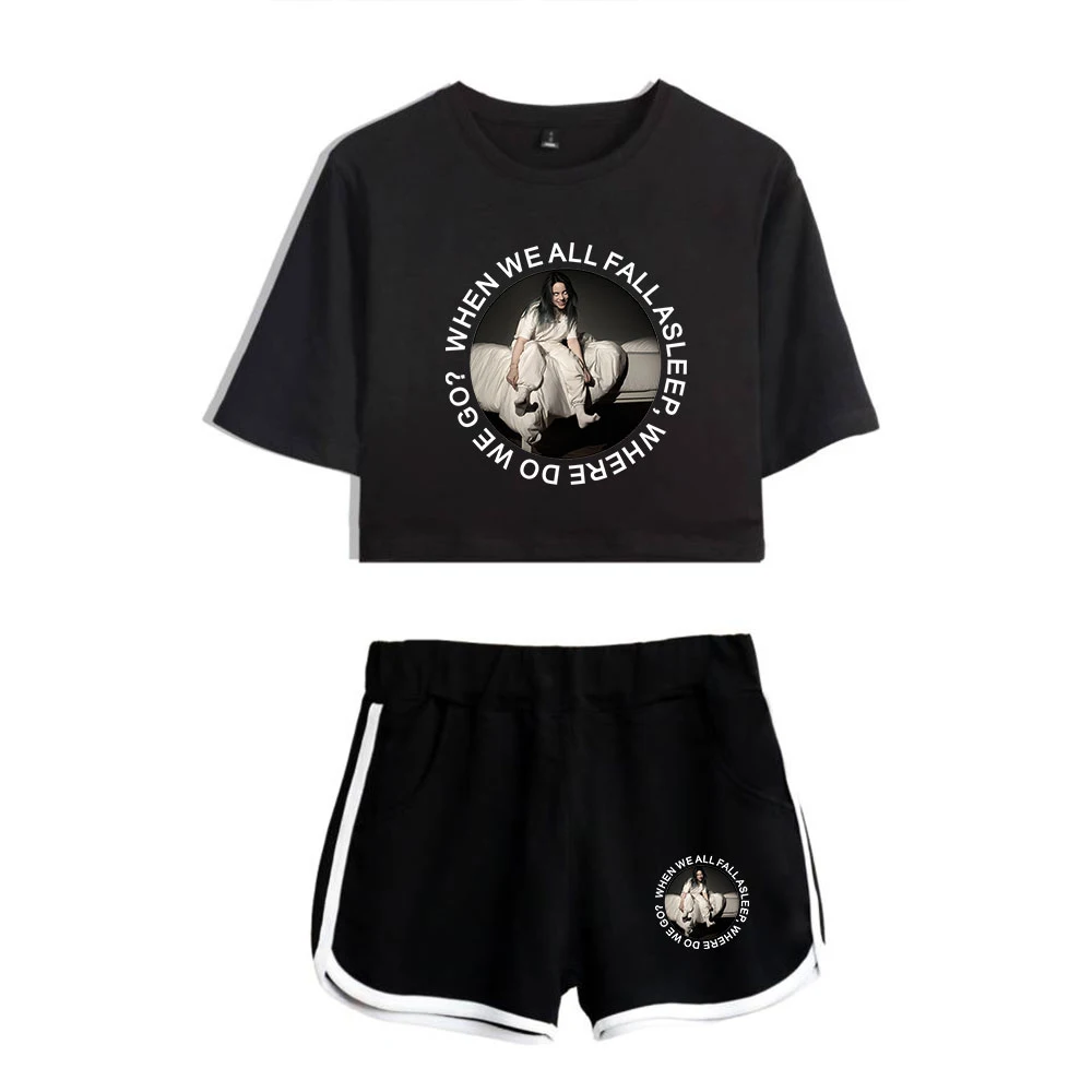 Billie eilishshirt укороченный топ брюки комплект из двух предметов Популярная Мода Kpop