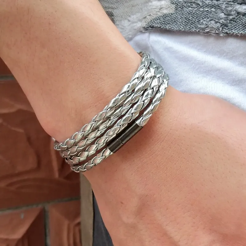 Крутой! Черный Ретро браслет с длинной кожаной обмоткой мужские браслеты модный