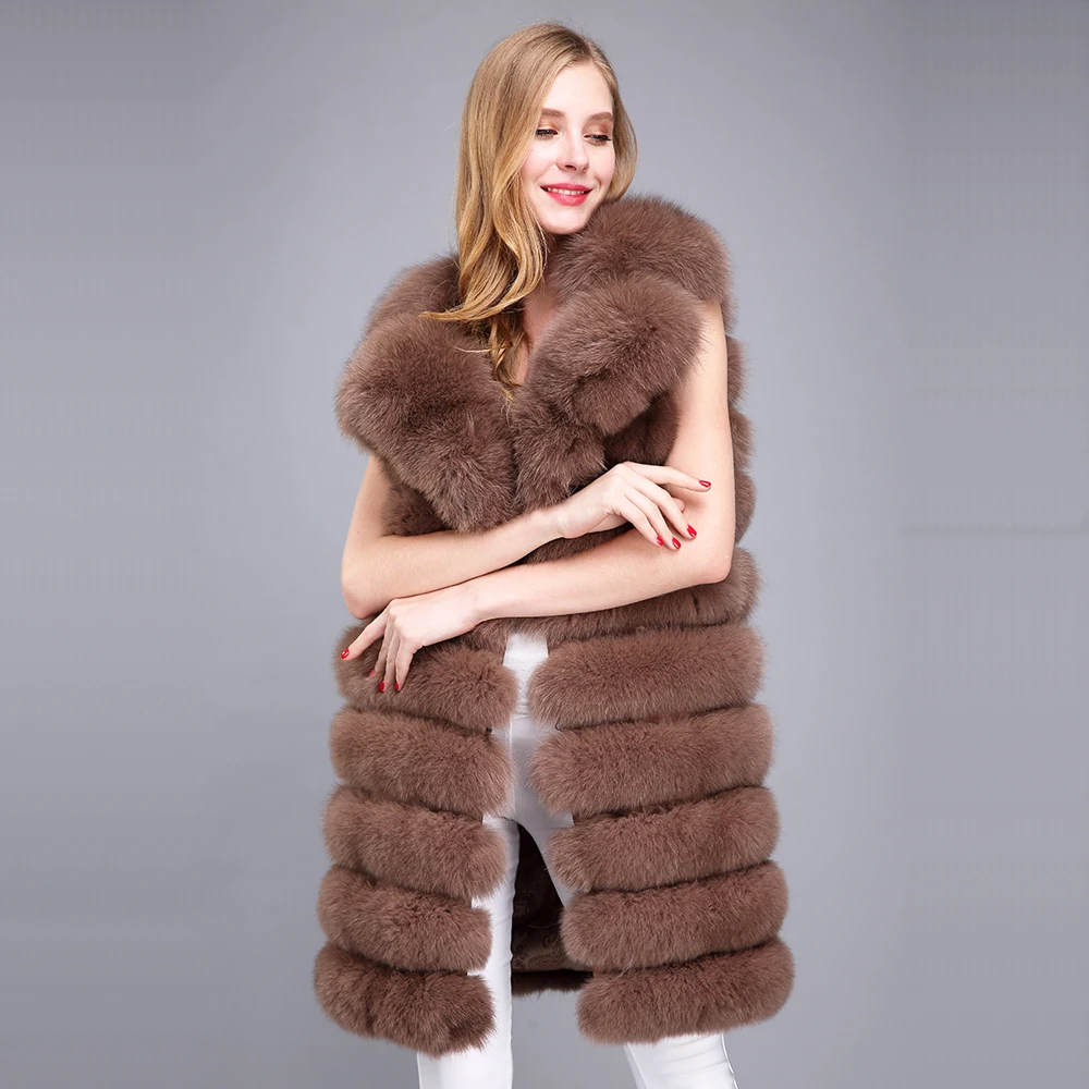 Real fox fur full pelt vest women with big collar long waistcoat natural new style silver | Женская одежда