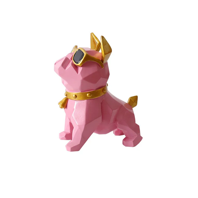 Красный French Bulldog Decoration Statues Geometry Cute Dog With Glasses Cabinet Ornaments Resin Crafts Christmas Gift L3351 - Цвет: Красный