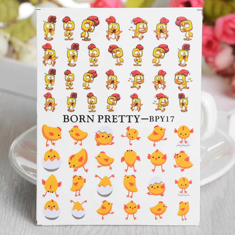BORN PRETTY 2 листа Милая утка цыпленок русская кукла водяные наклейки для ногтей
