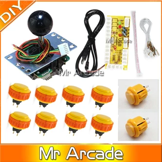 Джойстик DIY комплект Нулевая задержка игровой DIY USB энкодер для ПК Sanwa OBSN-30 кнопка и JLF-TP-8YT - Цвет: Цвет: желтый