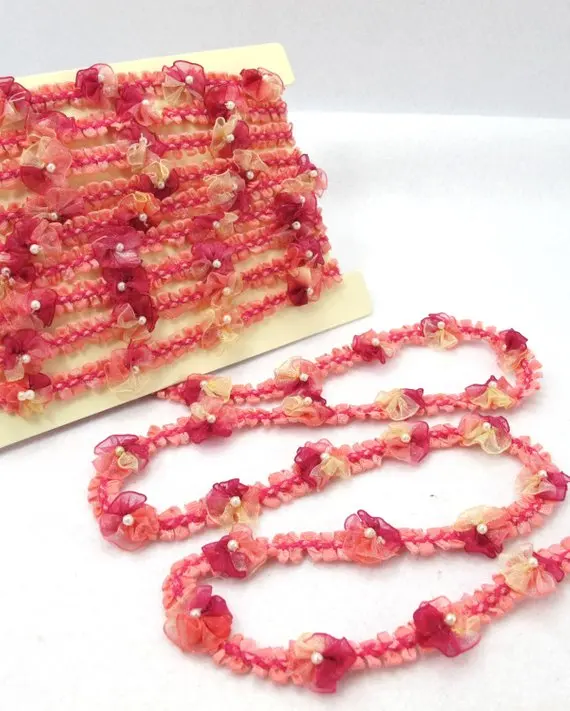 2 ярда тканая лента Rococo с красными цветочными бутонами Омбре | Декоративная