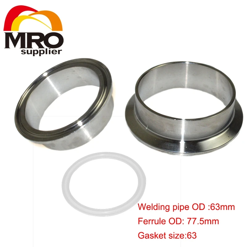 

High Quality 2Pcs 63mm 2.5" Weld on Ferrule Sanitary Stainless Steel SS304 Pipe Fittings + 1 Pcs Silicone Gasket SWG-63