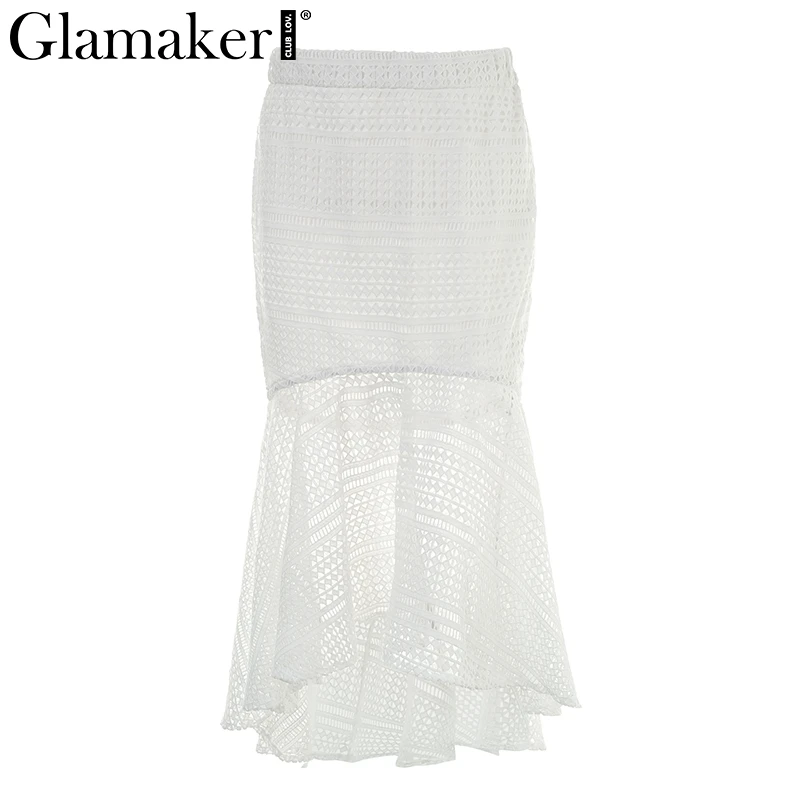 Glamaker, элегантная, однотонная, кружевная, длинная юбка, для женщин, сексуальная, открытая, асимметричная, Русалка, юбка, для женщин, летняя, облегающая, макси, юбка, вечерние