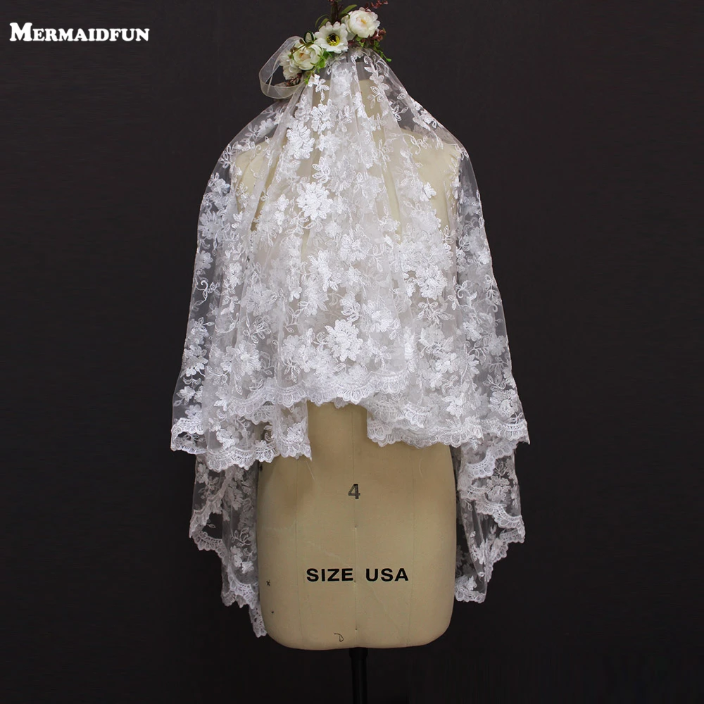 NERMAIDFUN реальные фотографии один слой кружева короткая свадебная вуаль белая