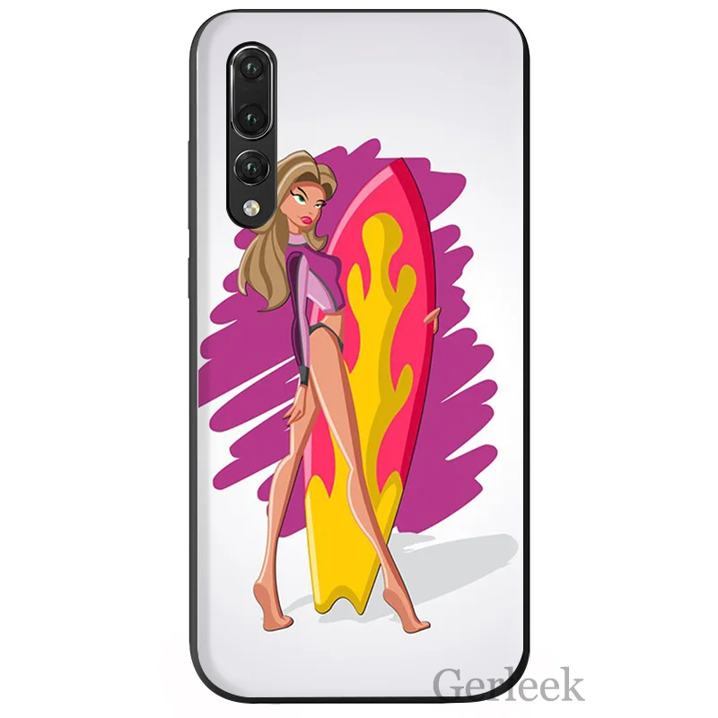 Чехол для мобильного телефона Surf Art Girl ультратонкий мультяшный рисунок Huawei P Smart P30