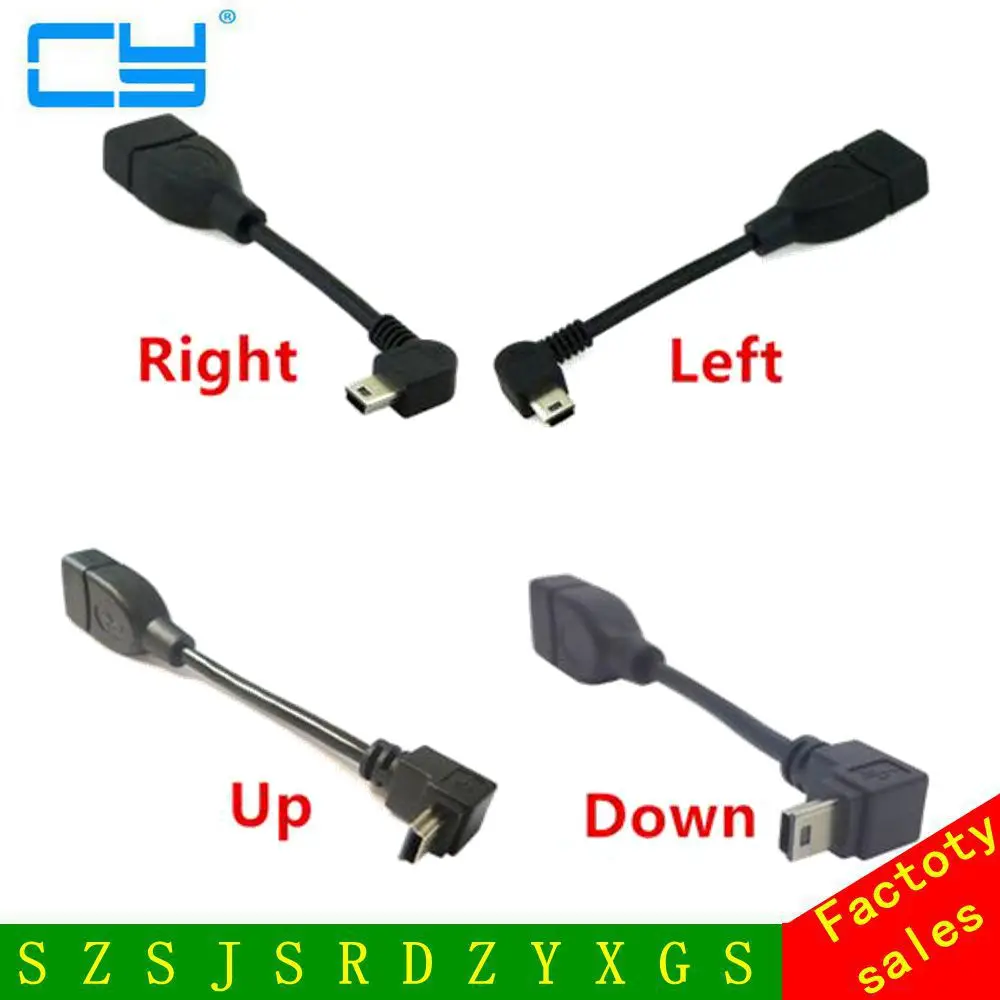 

90 Degree Up & Down Angled Mini USB Type B to USB Female OTG Cable 10cm 50cm short mini usb otg cable For Car Audio DVD GPS
