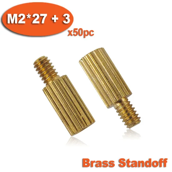 

50pcs Male To Female Thread M2 x 27mm + 3mm Cylinder Shaped Brass Standoff Spacer Pillars