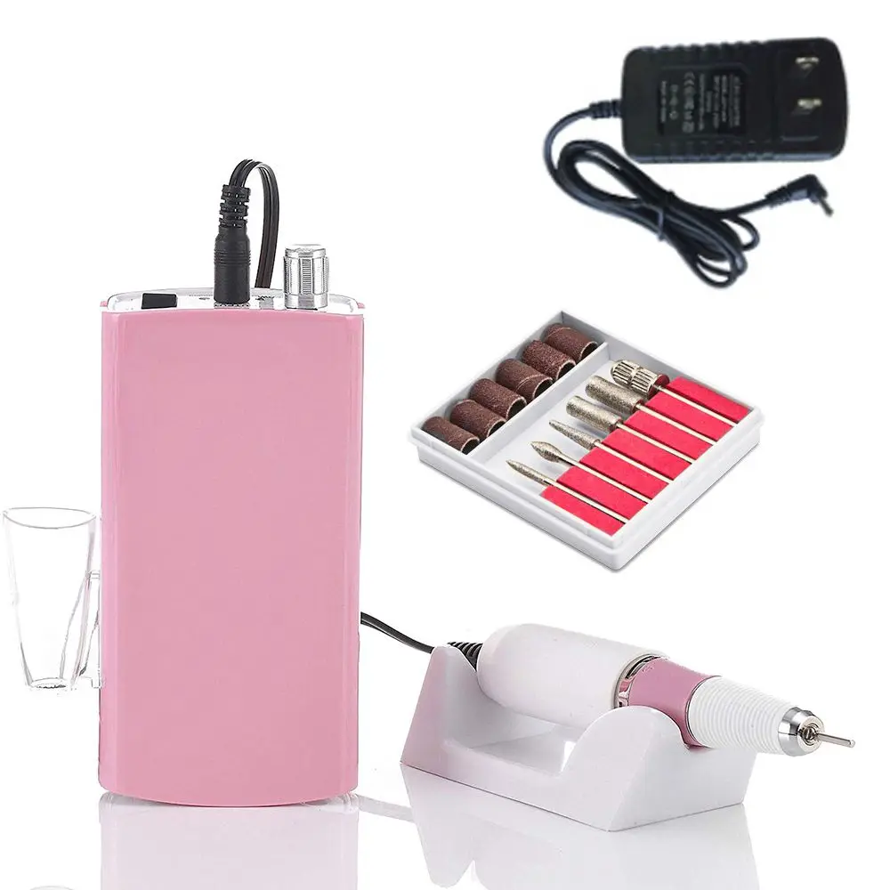 Feecy909 Pink US Электрический Маникюрный станок, сверло для ногтей, портативная ручка для дизайна ногтей, наконечник, резак для педикюра, инструменты, сверло, фрезерование для маникюра - Цвет: Feecy909 Pink US