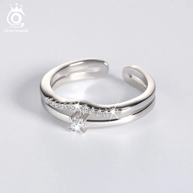 ORSA JEWELS Настоящее серебро, женские кольца, Роскошные AAA кубический цирконий, кольцо с изменяемым размером, Серебряное свадебное ювелирное изделие OSR19