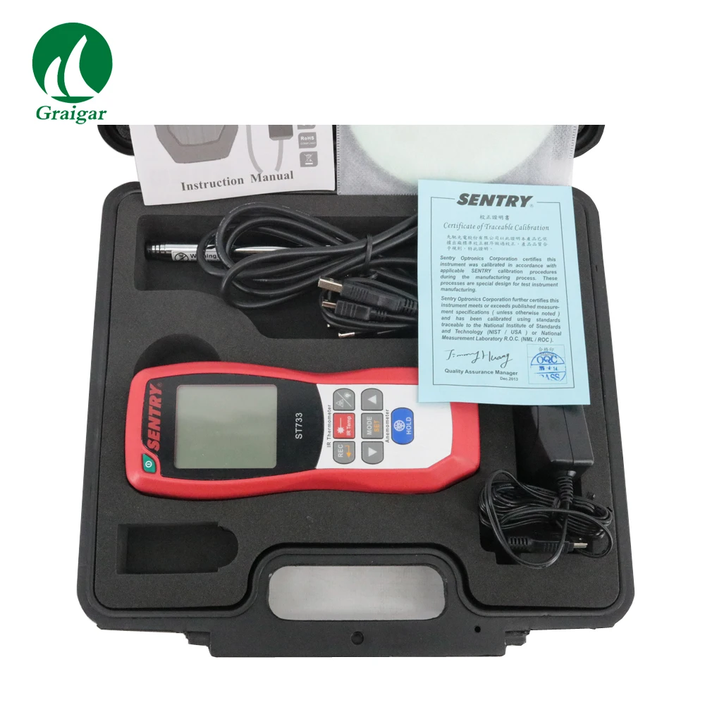 

Digital Wire Anemometer IR Thermometer ST-733 Speed Flow Meter