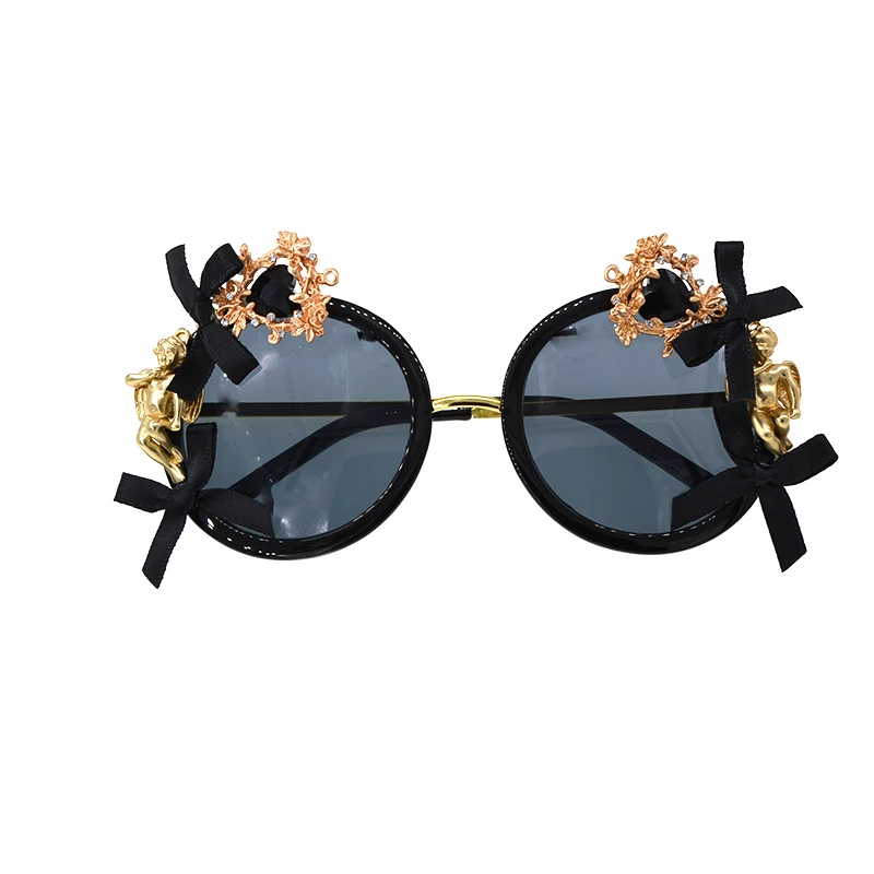 Женские солнцезащитные очки в стиле барокко черные круглые для вечеринки