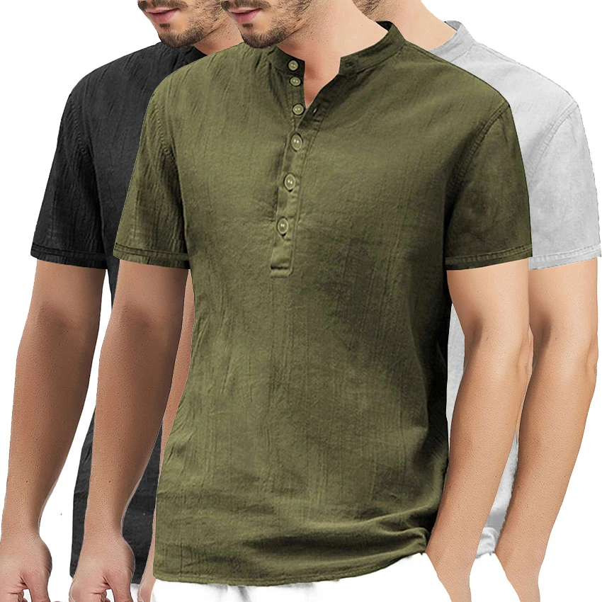 2019 New Men's Short Sleeve Shirt Stylish Solid Henley Collar Men Summer Fashion Top Clothes Causal | Мужская одежда