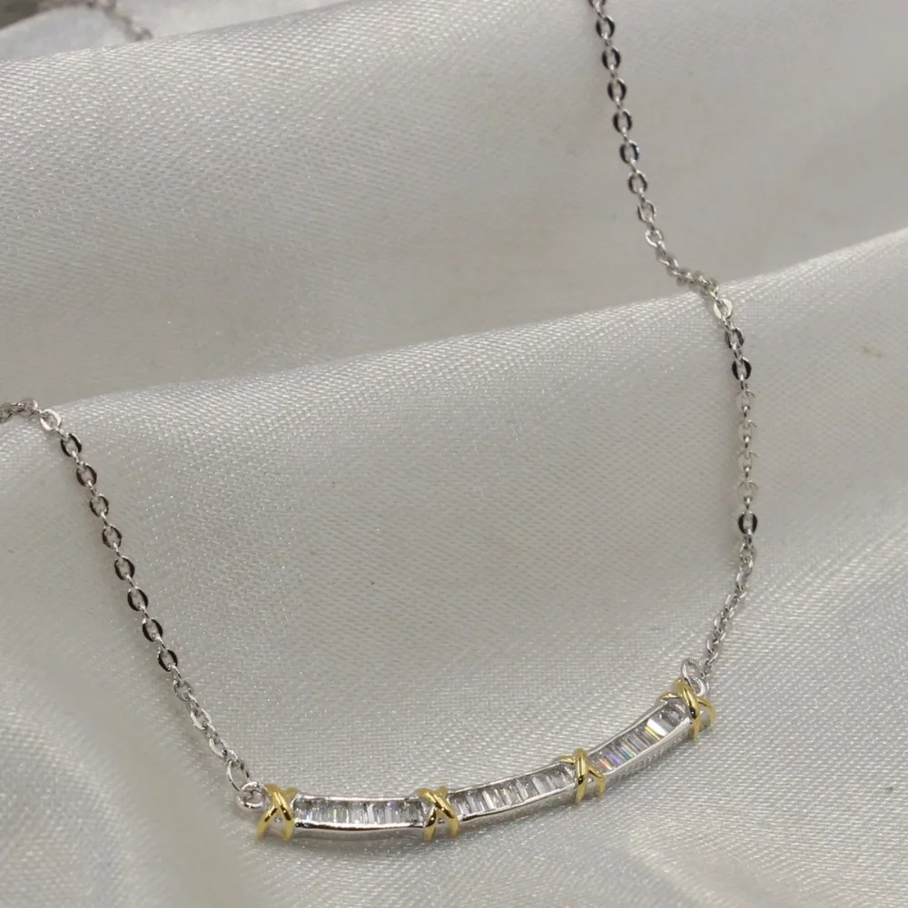 Victoria New Arrival Luxury Jewelry 925 Sterling Silver Separate Color Gold Princess Cut 5A CZ Arc Moon Pendant Chain Necklace | Украшения