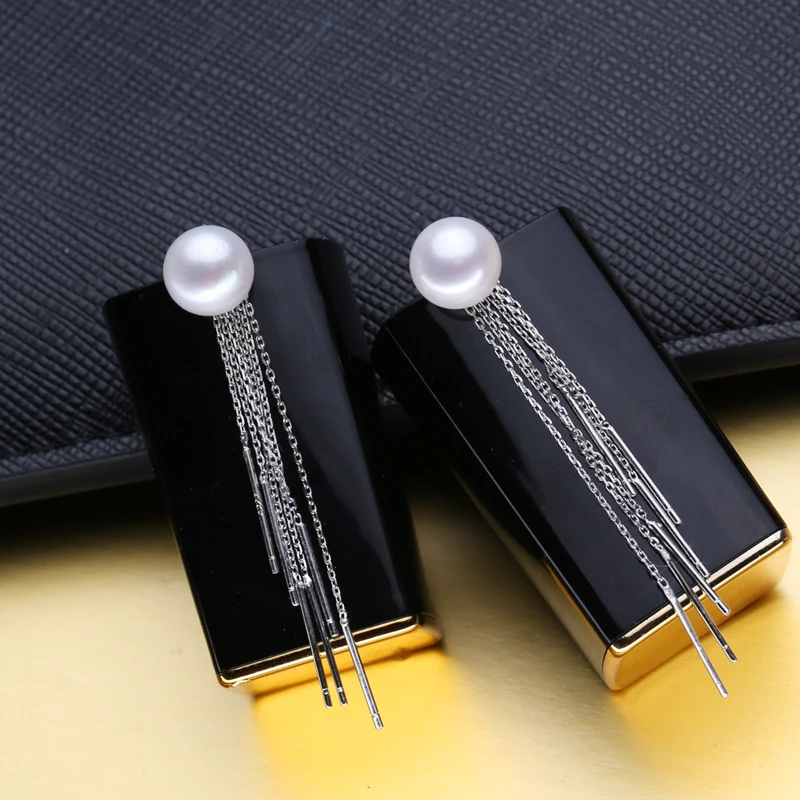 MITUO natural cultured Pearl earrings 925 Sterling Silver tassel wedding Jewelry Women Accessories with box | Украшения и
