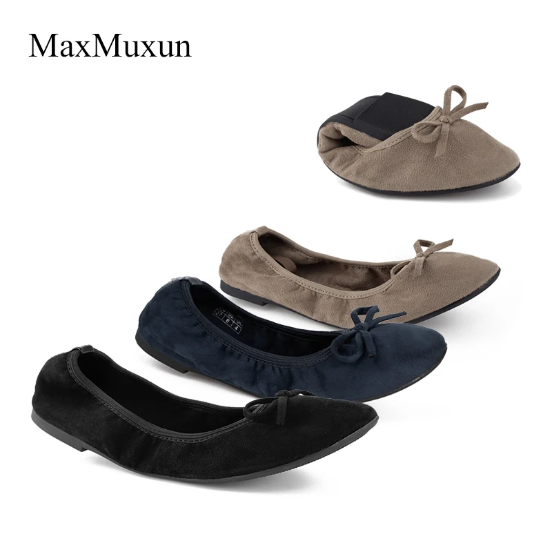 Женские складывающиеся балетки Maxmuxun черные эластичные с бантом вечерние туфли