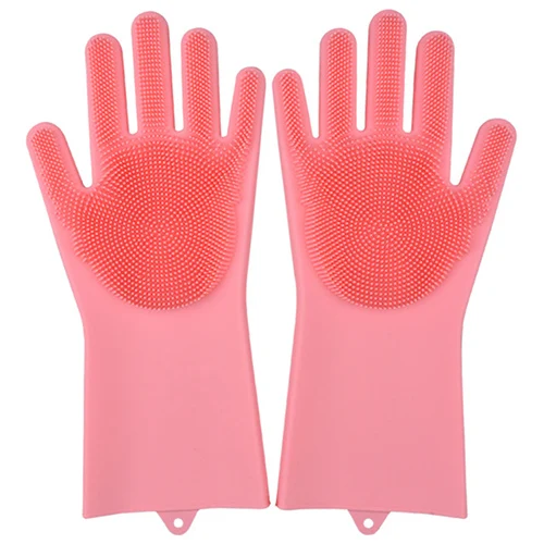 PINK 2 шт Многофункциональные Силиконовые чистящие перчатки волшебные силиконовые перчатки для мытья посуды для кухни бытовые силиконовые перчатки для мытья посуды - Цвет: PINK