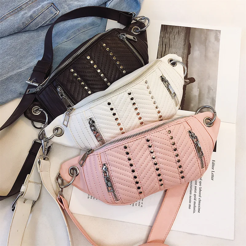 

BARHEE Brand New Female Waist Bag Rivets High Quality Pu Leather Shoulder Bag Sac a Main Bolsa Feminina saddle bag wide strap