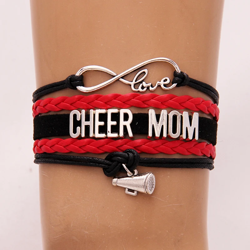 (10 шт./лот) Infinity Love надпись cheer mom браслет рожок кожаный с подвеской специальные