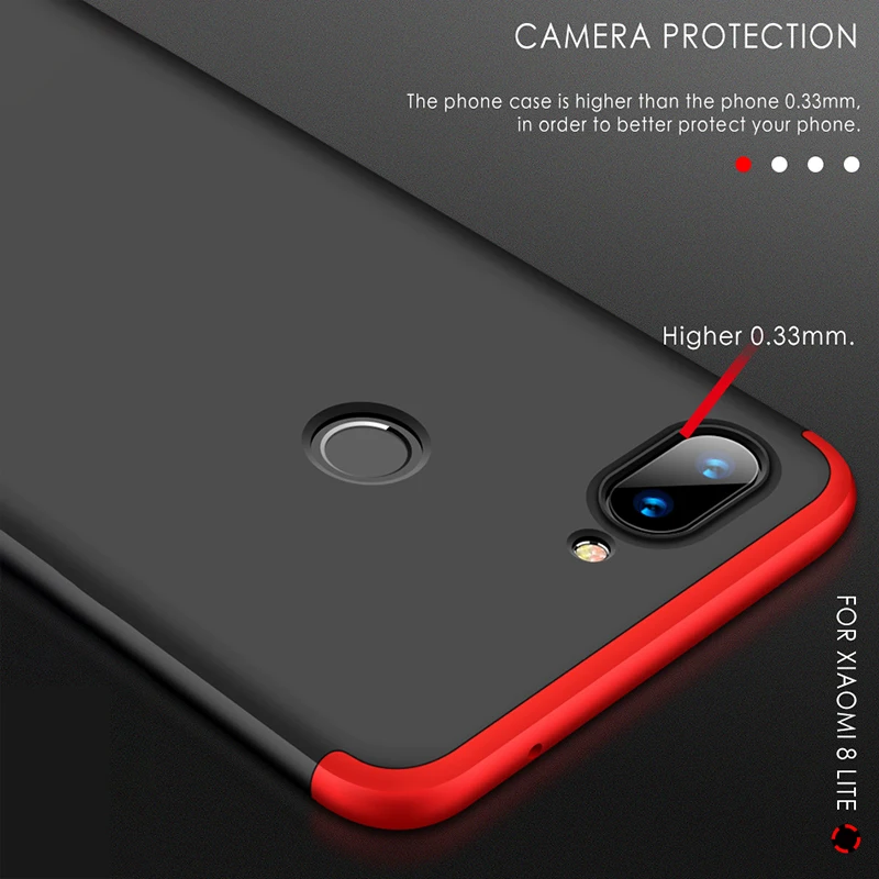 Чехол gkk для xiaomi mi 8 lite 3 в 1 дизайн 360 полная защита Жесткий ПК противоударный чехол