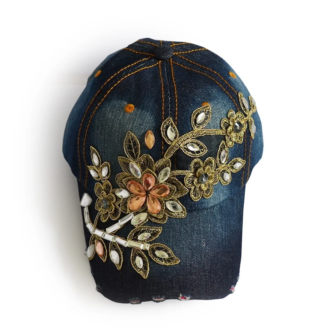 Women''s Applique Flower Rhinestone Studded Baseball Cap Bling Denim Tennis Hats | Аксессуары для одежды