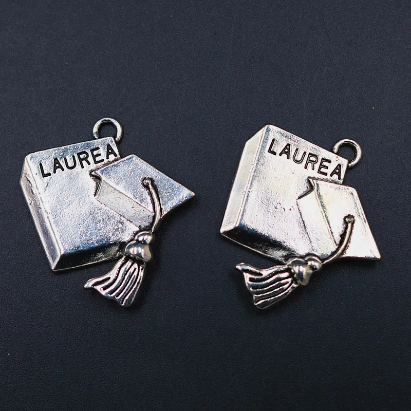 

4pcs Silver Plated Laurea Charm Necklace Bracelet Alloy Pendant DIY Handmade Graduation Metal Jewelry Making 35*30mm A1888
