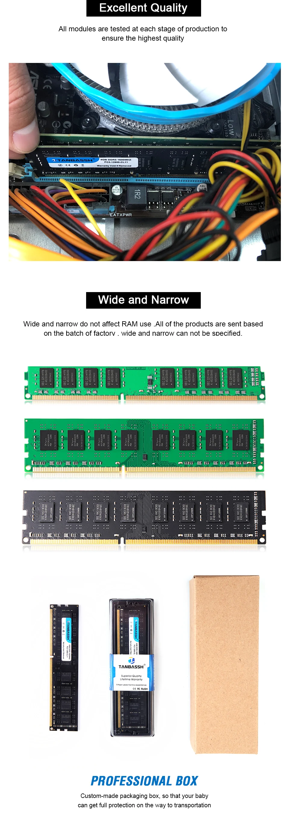 DDR3 4GB DDR3 8GB RAM 1333 MHZ/1600 MHz настольная память 240pin 1,5 V LONG DIMM Intel/AMD TANBASSH