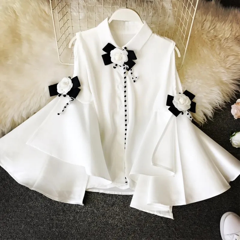 Европейские весенние дизайнерские топы рубашки Женская Вечерние чная блузка с