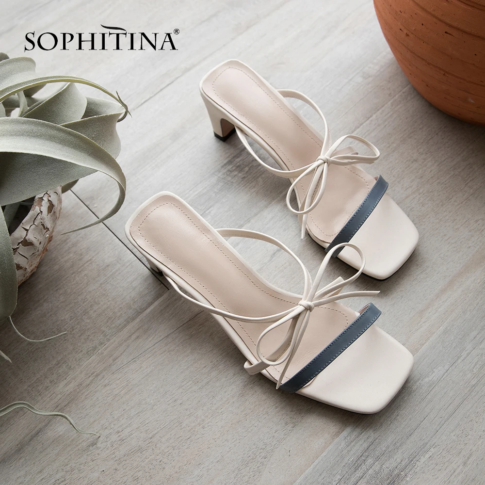 SOPHITINA/босоножки без задника; модная летняя обувь из коровьей кожи с бантом-бабочкой; женские босоножки ручной работы на толстом каблуке высокого качества; PO135