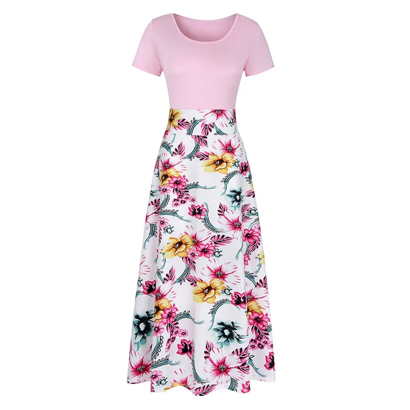 Женское платье с коротким рукавом и цветочным принтом повседневное свободное