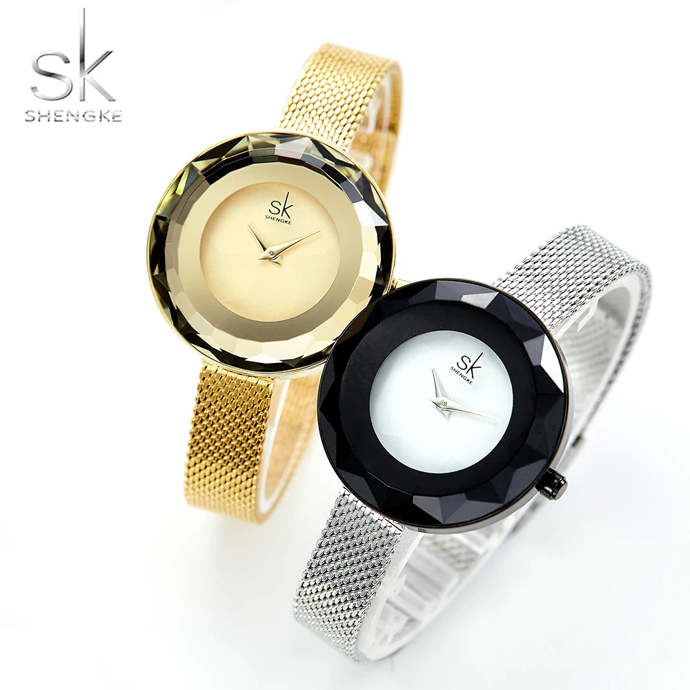 

Shengke Brand Top Luxury Gold Watch Fashion Women's Watches Ladies Diamond Cutting Refraction SK Watch Clock Relogio Feminino