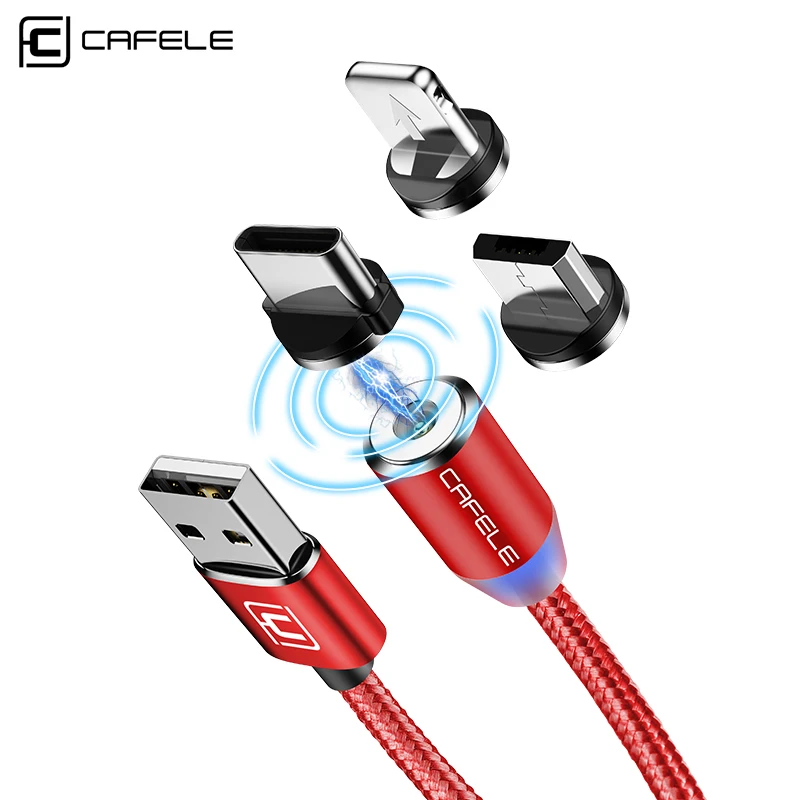 CAFELE 100 см Магнитный USB кабель Micro Type C зарядный нейлоновый провод светодиодный свет