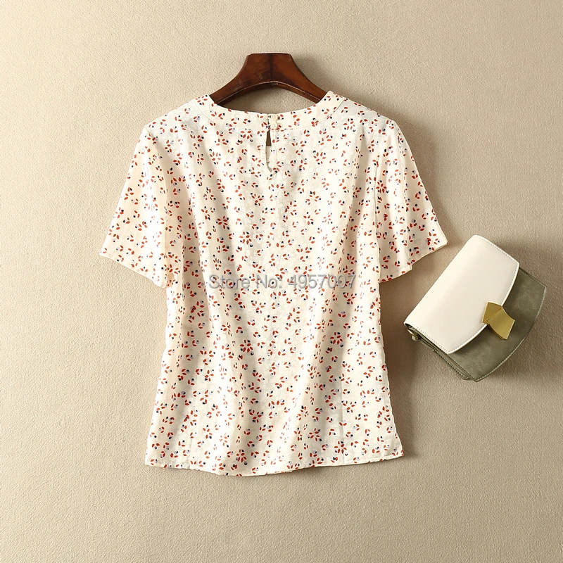 Женская блузка из шелка и хлопка повседневный модный топ с принтом сбоку бантом
