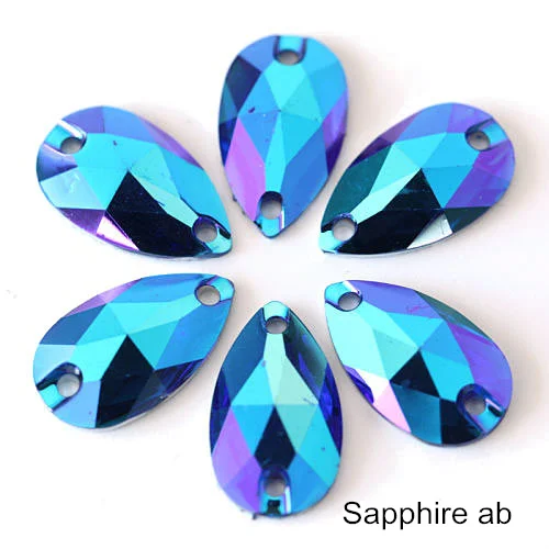 Sapphire AB Капелька много цветов смолы пришивные стразы каплевидные с плоской задней частью пришивные камни стразы для шитья с 2 отверстиями свадебное платье B3402 - Цвет: Sapphire AB