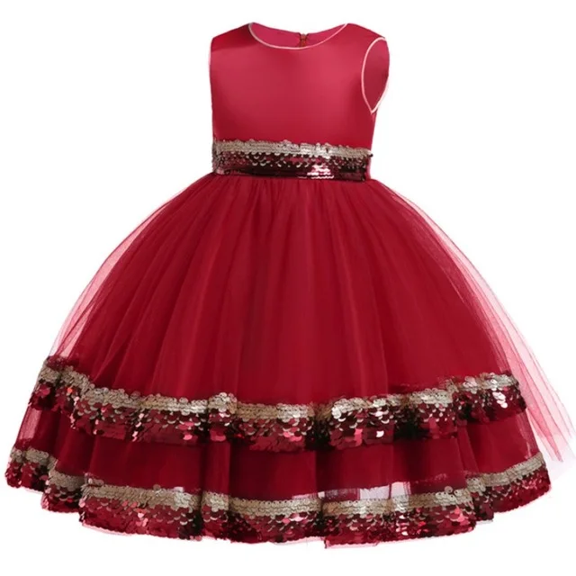Wine red Летнее платье для девочки нарядное платье для девочки с блестками Детские платья для девочек, вечернее платье-пачка принцессы для маленьких девочек одежда для детей пышное платье для девочки 4, 6, 8, 10 лет - Цвет: Wine red