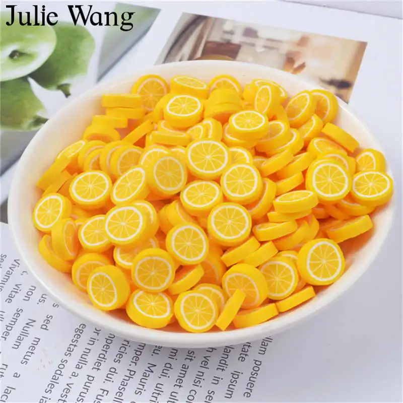 Lemon Julie Wang, 40 шт., искусственный фруктовый срез из смолы, амулеты Slime Fimo, глина, банан, виноград, апельсин, аксессуары для изготовления ювелирных изделий, настольные реквизиты - Окраска металла: Lemon
