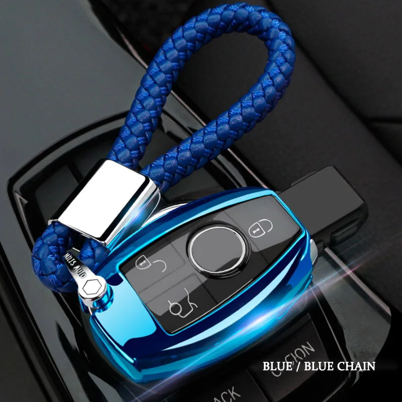 Автомобильный чехол для ключей, чехол для ключей, брелок для Mercedes Benz C Class W250 E Class E260L GLK GLA GLC CLS CLA GLR, автомобильные аксессуары - Название цвета: BLUE KNIT CHAIN