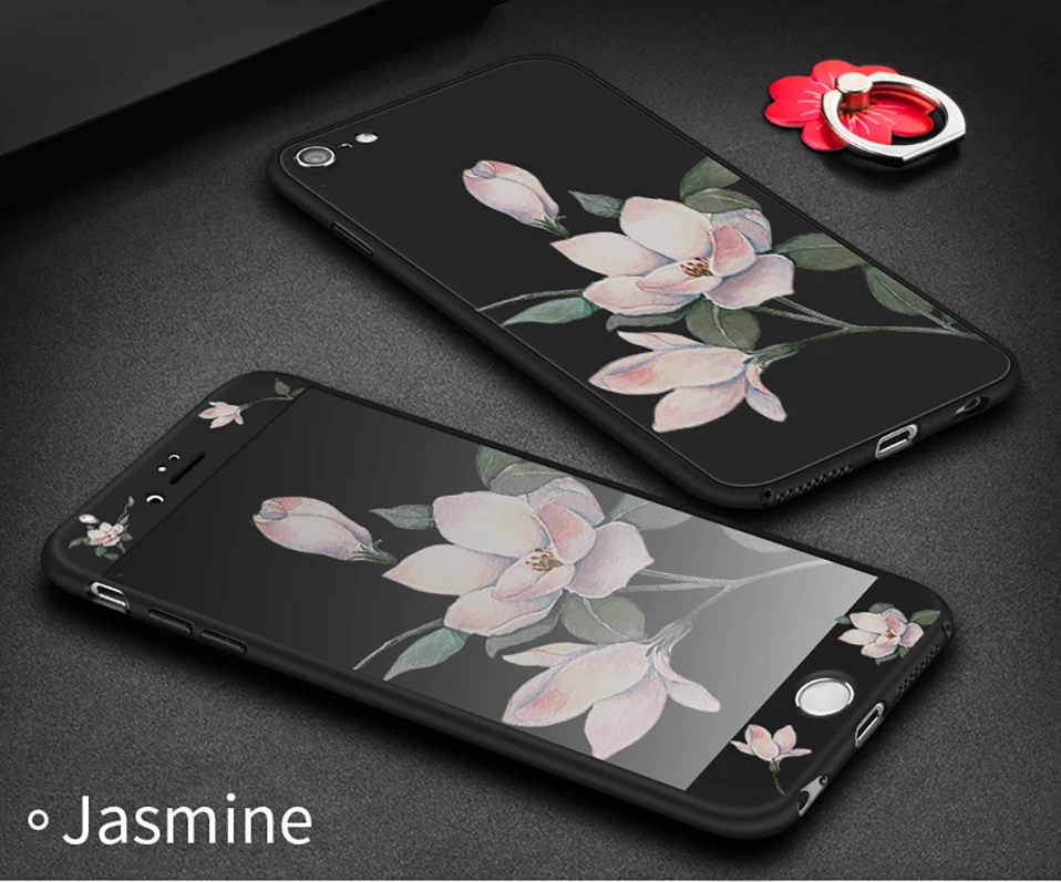 ASINA 360 Полный чехол для iPhone 8 Цветочный узор чехол s для iPhone 6 6s 7 8 Plus X Черный защитный бампер Fundas